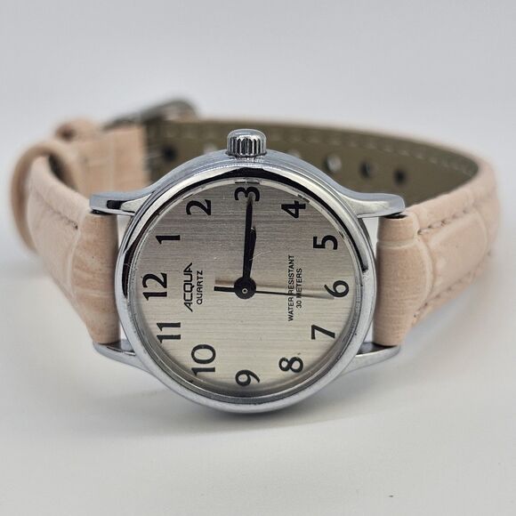 Acqua Timex Women's Watch 24MM Gold Dial New Pink Leather Bands New Battery - Picture 1 of 14